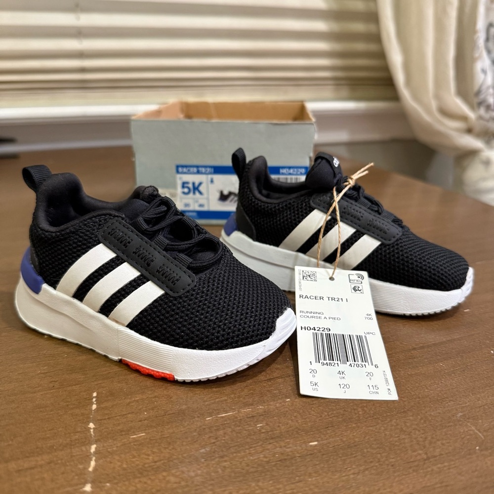 Adidas Racer TR21 Baby Toddler Shoes Sneakers Black White Red Blue Size 5 K NEW